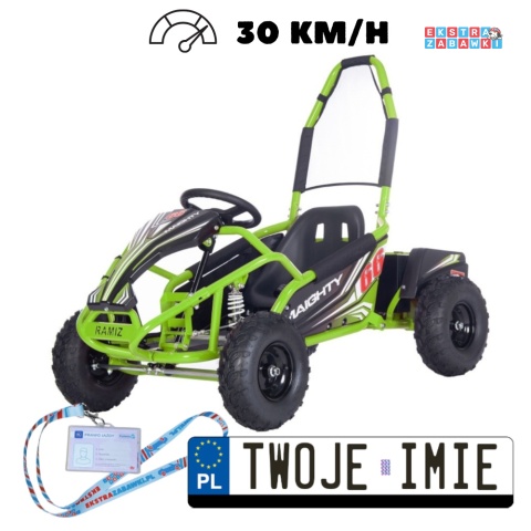 [GK009E] Gokart MAIGHTY na akumulator 1000W 48V/12Ah pompowane koła hamulce hydrauliczne - zielony
