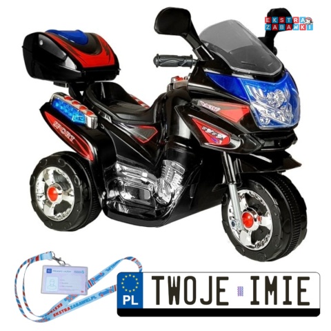 Czarny motorek HC8051 na akumulator - 1x18W 6V/4.5Ah, 4km/h, LED, otwierany kuderek - [370]