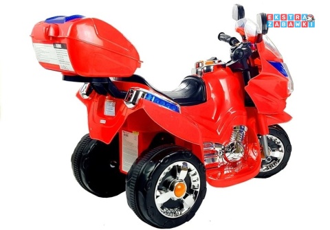 Czerwony motorek trójkołowy HC8051 na akumulator - 1x18W 6V/4.5Ah, LED, klakson, muzyczna kierownica - [1777]