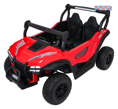 Czerwony Gravity buggy na akumulator dwuosobowy - czerwony, 4x80W 24V/7Ah, pilot, LED, Bluetooth, EVA [S618]