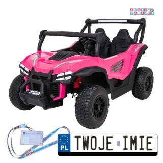 Różowy Gravity buggy na akumulator dwuosobowy - różowy, 4x80W 24V/7Ah, pilot, LED, Bluetooth, EVA [S618]