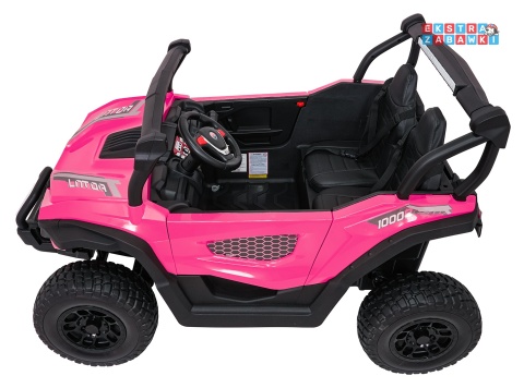 Różowy Gravity buggy na akumulator dwuosobowy - różowy, 4x80W 24V/7Ah, pilot, LED, Bluetooth, EVA [S618]
