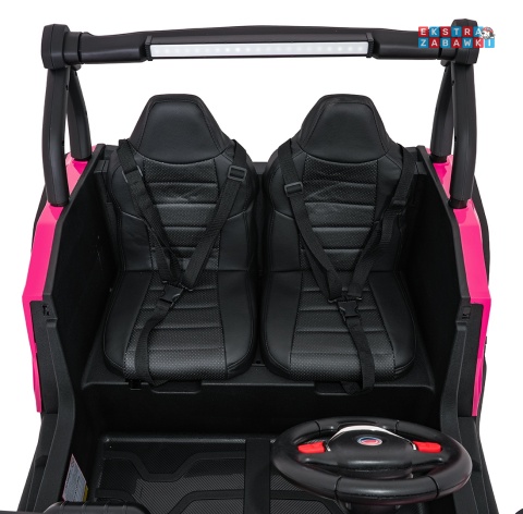 Różowy Gravity buggy na akumulator dwuosobowy - różowy, 4x80W 24V/7Ah, pilot, LED, Bluetooth, EVA [S618]