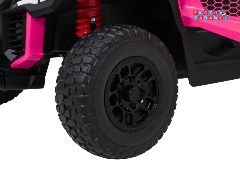 Różowy Gravity buggy na akumulator dwuosobowy - różowy, 4x80W 24V/7Ah, pilot, LED, Bluetooth, EVA [S618]