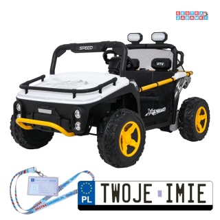 Biały UTV SPEED buggy na akumulator dwuosobowy - biały, 2x80W, 24V/9Ah, pilot, EVA, LED, Bluetooth, wolny start [HL707]
