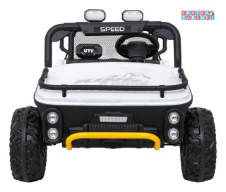 Biały UTV SPEED buggy na akumulator dwuosobowy - biały, 2x80W, 24V/9Ah, pilot, EVA, LED, Bluetooth, wolny start [HL707]
