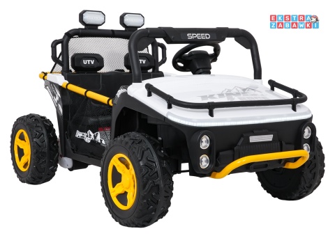 Biały UTV SPEED buggy na akumulator dwuosobowy - biały, 2x80W, 24V/9Ah, pilot, EVA, LED, Bluetooth, wolny start [HL707]