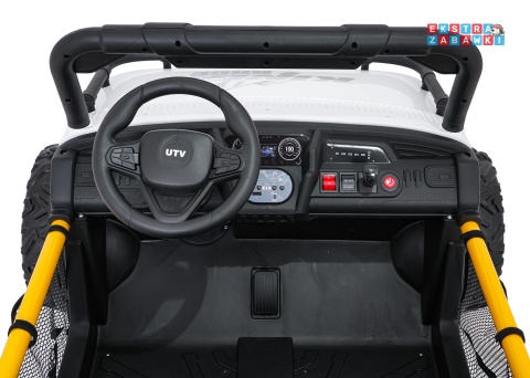 Biały UTV SPEED buggy na akumulator dwuosobowy - biały, 2x80W, 24V/9Ah, pilot, EVA, LED, Bluetooth, wolny start [HL707]