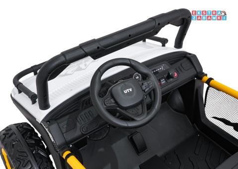 Biały UTV SPEED buggy na akumulator dwuosobowy - biały, 2x80W, 24V/9Ah, pilot, EVA, LED, Bluetooth, wolny start [HL707]