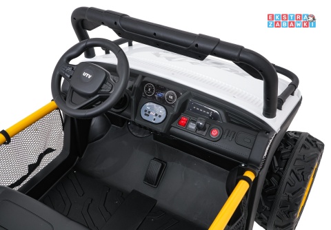 Biały UTV SPEED buggy na akumulator dwuosobowy - biały, 2x80W, 24V/9Ah, pilot, EVA, LED, Bluetooth, wolny start [HL707]