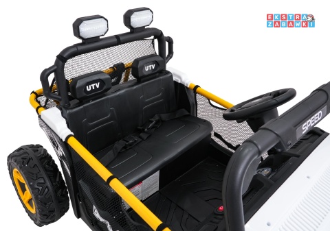 Biały UTV SPEED buggy na akumulator dwuosobowy - biały, 2x80W, 24V/9Ah, pilot, EVA, LED, Bluetooth, wolny start [HL707]