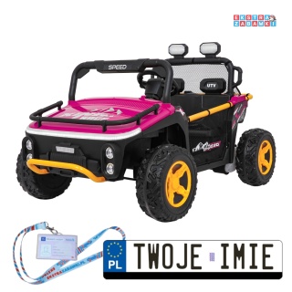 Różowy UTV SPEED buggy na akumulator dwuosobowy - różowy, 2x80W 24V/9Ah, pilot, EVA, LED, Bluetooth, wolny start [HL707]