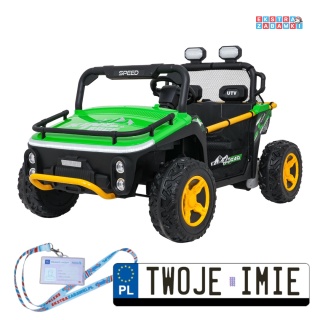 Zielony UTV SPEED buggy na akumulator dwuosobowy - zielony, 2x80W 24V/9Ah, pilot, EVA, LED, Bluetooth, wolny start [HL707]