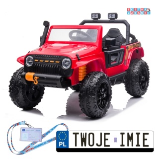 Czerwony Jeep Monster na akumulator - 4x200W 24V/7Ah, EVA, LED, pilot, kluczyki, Bluetooth [XB-1118]