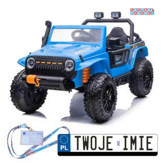 Niebieski Jeep Monster na akumulator - 4x200W 24V/7Ah, EVA, LED, pilot, kluczyki, Bluetooth [XB-1118]