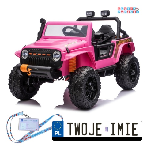 Różowy Jeep Monster na akumulator - 4x200W 24V/7Ah, EVA, LED, pilot, kluczyki, Bluetooth [XB-1118]