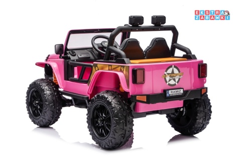 Różowy Jeep Monster na akumulator - 4x200W 24V/7Ah, EVA, LED, pilot, kluczyki, Bluetooth [XB-1118]