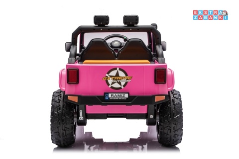Różowy Jeep Monster na akumulator - 4x200W 24V/7Ah, EVA, LED, pilot, kluczyki, Bluetooth [XB-1118]