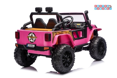 Różowy Jeep Monster na akumulator - 4x200W 24V/7Ah, EVA, LED, pilot, kluczyki, Bluetooth [XB-1118]