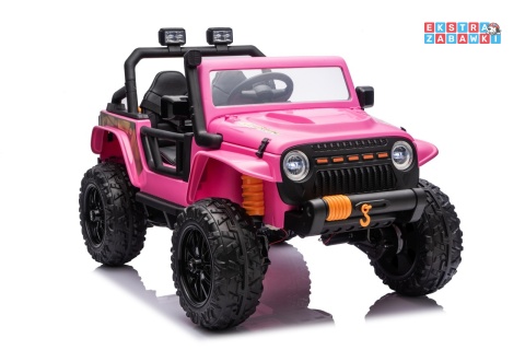 Różowy Jeep Monster na akumulator - 4x200W 24V/7Ah, EVA, LED, pilot, kluczyki, Bluetooth [XB-1118]