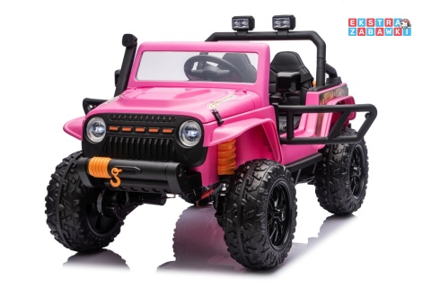 Różowy Jeep Monster na akumulator - 4x200W 24V/7Ah, EVA, LED, pilot, kluczyki, Bluetooth [XB-1118]