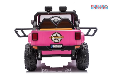 Różowy Jeep Monster na akumulator - 4x200W 24V/7Ah, EVA, LED, pilot, kluczyki, Bluetooth [XB-1118]