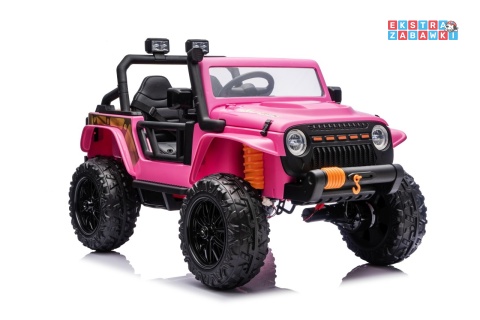 Różowy Jeep Monster na akumulator - 4x200W 24V/7Ah, EVA, LED, pilot, kluczyki, Bluetooth [XB-1118]