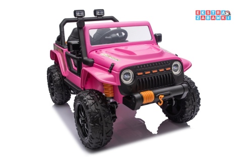 Różowy Jeep Monster na akumulator - 4x200W 24V/7Ah, EVA, LED, pilot, kluczyki, Bluetooth [XB-1118]