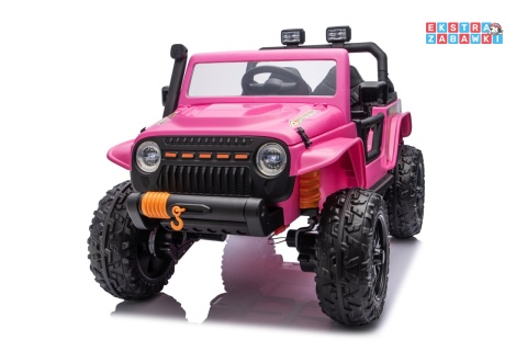 Różowy Jeep Monster na akumulator - 4x200W 24V/7Ah, EVA, LED, pilot, kluczyki, Bluetooth [XB-1118]