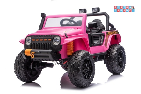Różowy Jeep Monster na akumulator - 4x200W 24V/7Ah, EVA, LED, pilot, kluczyki, Bluetooth [XB-1118]