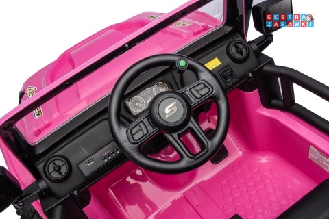 Różowy Jeep Monster na akumulator - 4x200W 24V/7Ah, EVA, LED, pilot, kluczyki, Bluetooth [XB-1118]