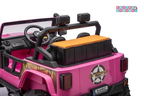 Różowy Jeep Monster na akumulator - 4x200W 24V/7Ah, EVA, LED, pilot, kluczyki, Bluetooth [XB-1118]