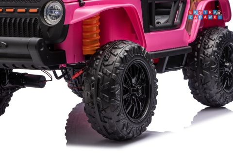 Różowy Jeep Monster na akumulator - 4x200W 24V/7Ah, EVA, LED, pilot, kluczyki, Bluetooth [XB-1118]