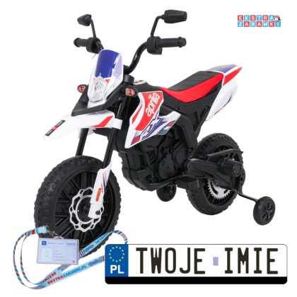 Biały Motor Aprilia RX na akumulator - 2x35W 12V/7Ah, ekoskóra, EVA, LED, Bluetooth - [S317]