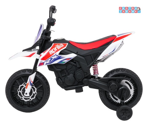 Biały Motor Aprilia RX na akumulator - 2x35W 12V/7Ah, ekoskóra, EVA, LED, Bluetooth - [S317]