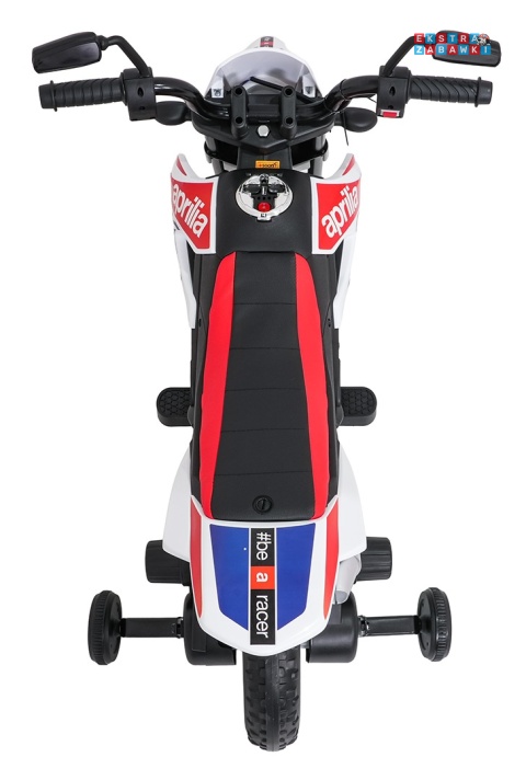 Biały Motor Aprilia RX na akumulator - 2x35W 12V/7Ah, ekoskóra, EVA, LED, Bluetooth - [S317]
