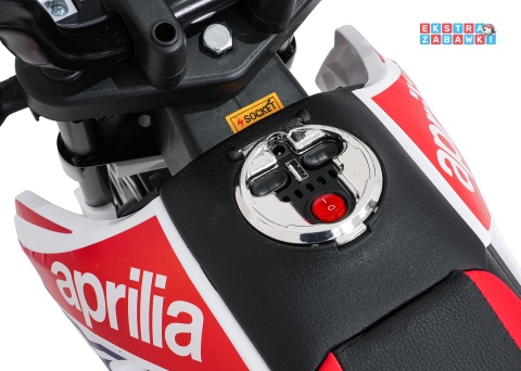 Biały Motor Aprilia RX na akumulator - 2x35W 12V/7Ah, ekoskóra, EVA, LED, Bluetooth - [S317]
