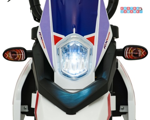 Biały Motor Aprilia RX na akumulator - 2x35W 12V/7Ah, ekoskóra, EVA, LED, Bluetooth - [S317]