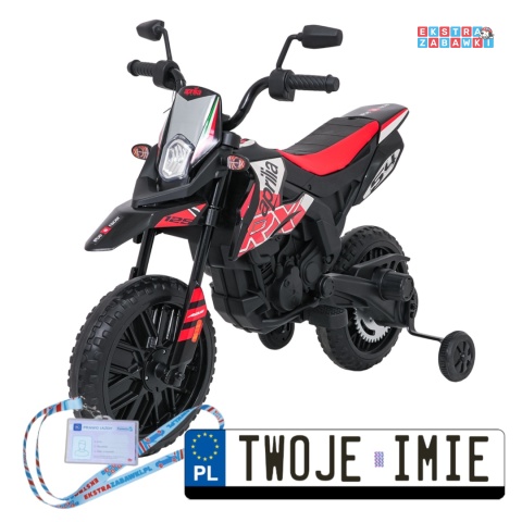 Czerwony Motor Aprilia RX na akumulator - 2x35W 12V/7Ah, ekoskóra, EVA, LED, Bluetooth - [S317]