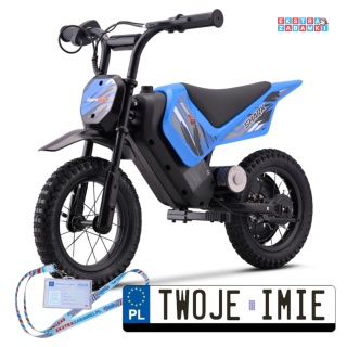 Niebieski motorek SHARK na akumulator - 1x150W, 12V/4Ah Li-ion, do 15km/h, pompowane opony, hamulec bębnowy - [HP02E]