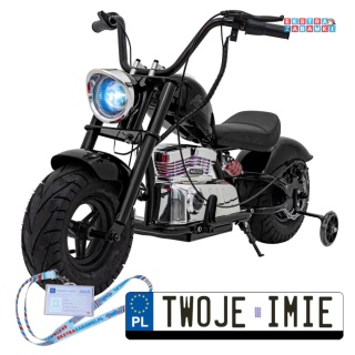 Czarny Motor Chopper Warrior na akumulator - 1x350W, 36V/9Ah, bezszczotkowy silnik, pompowane opony - [XB-1058]