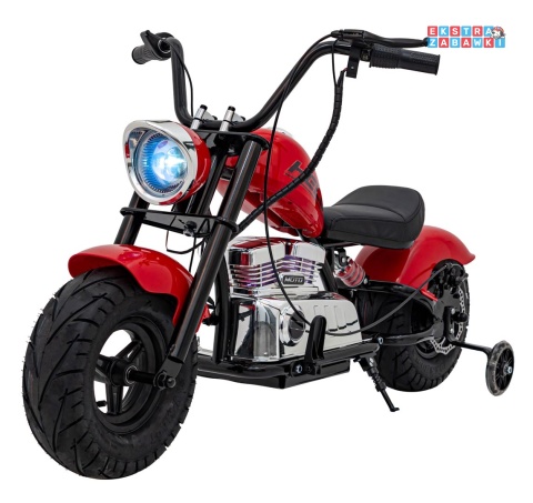 Czerwony Motor Chopper Warrior na akumulator - 1x350W, 36V/9Ah, bezszczotkowy silnik, pompowane opony - [XB-1058]
