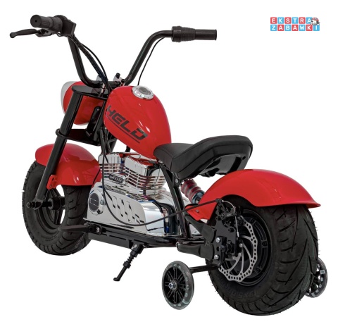 Czerwony Motor Chopper Warrior na akumulator - 1x350W, 36V/9Ah, bezszczotkowy silnik, pompowane opony - [XB-1058]