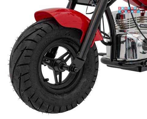 Czerwony Motor Chopper Warrior na akumulator - 1x350W, 36V/9Ah, bezszczotkowy silnik, pompowane opony - [XB-1058]