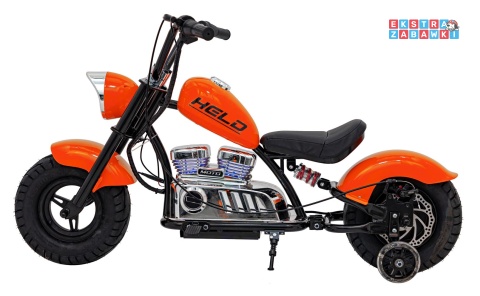 Pomarańczowy Motor Chopper Warrior na akumulator - 1x350W, 36V/9Ah, bezszczotkowy silnik, pompowane opony - [XB-1058]