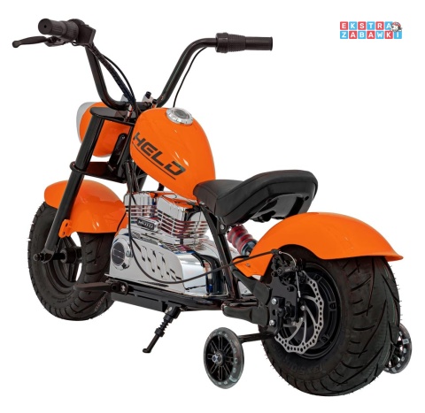 Pomarańczowy Motor Chopper Warrior na akumulator - 1x350W, 36V/9Ah, bezszczotkowy silnik, pompowane opony - [XB-1058]