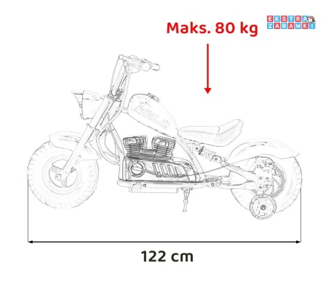 Pomarańczowy Motor Chopper Warrior na akumulator - 1x350W, 36V/9Ah, bezszczotkowy silnik, pompowane opony - [XB-1058]