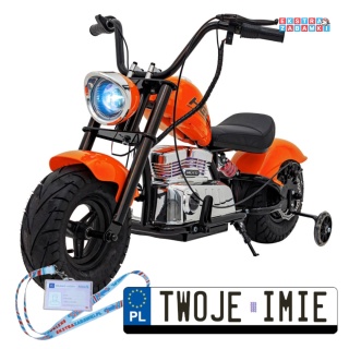 Pomarańczowy Motor Chopper Warrior na akumulator - 1x350W, 36V/9Ah, bezszczotkowy silnik, pompowane opony - [XB-1058]