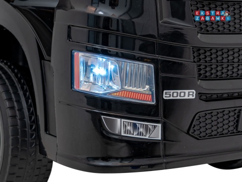 Czarny TIR Scania R-Serie na akumulator - 4x35W 24V/7Ah, EVA, Bluetooth, ekoskóra - [HL698]
