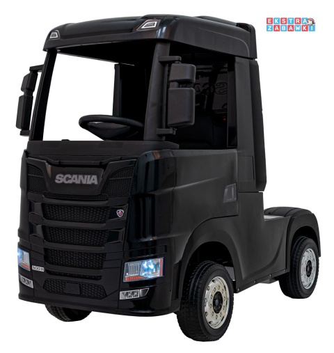 Czarny TIR Scania R-Serie na akumulator - 4x35W 24V/7Ah, EVA, Bluetooth, ekoskóra - [HL698]